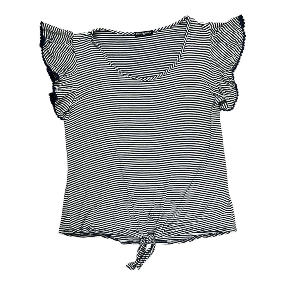 Cha Cha Vente Striped Flutter Sleeve Tie-Front Top